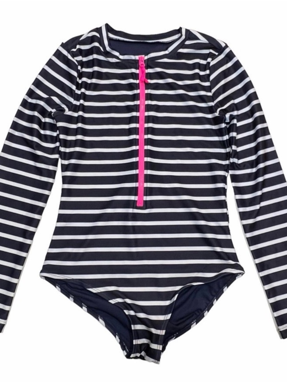 GAP Kids Navy & White Striped Long-Sleeve Rashguard with Pink Zip
